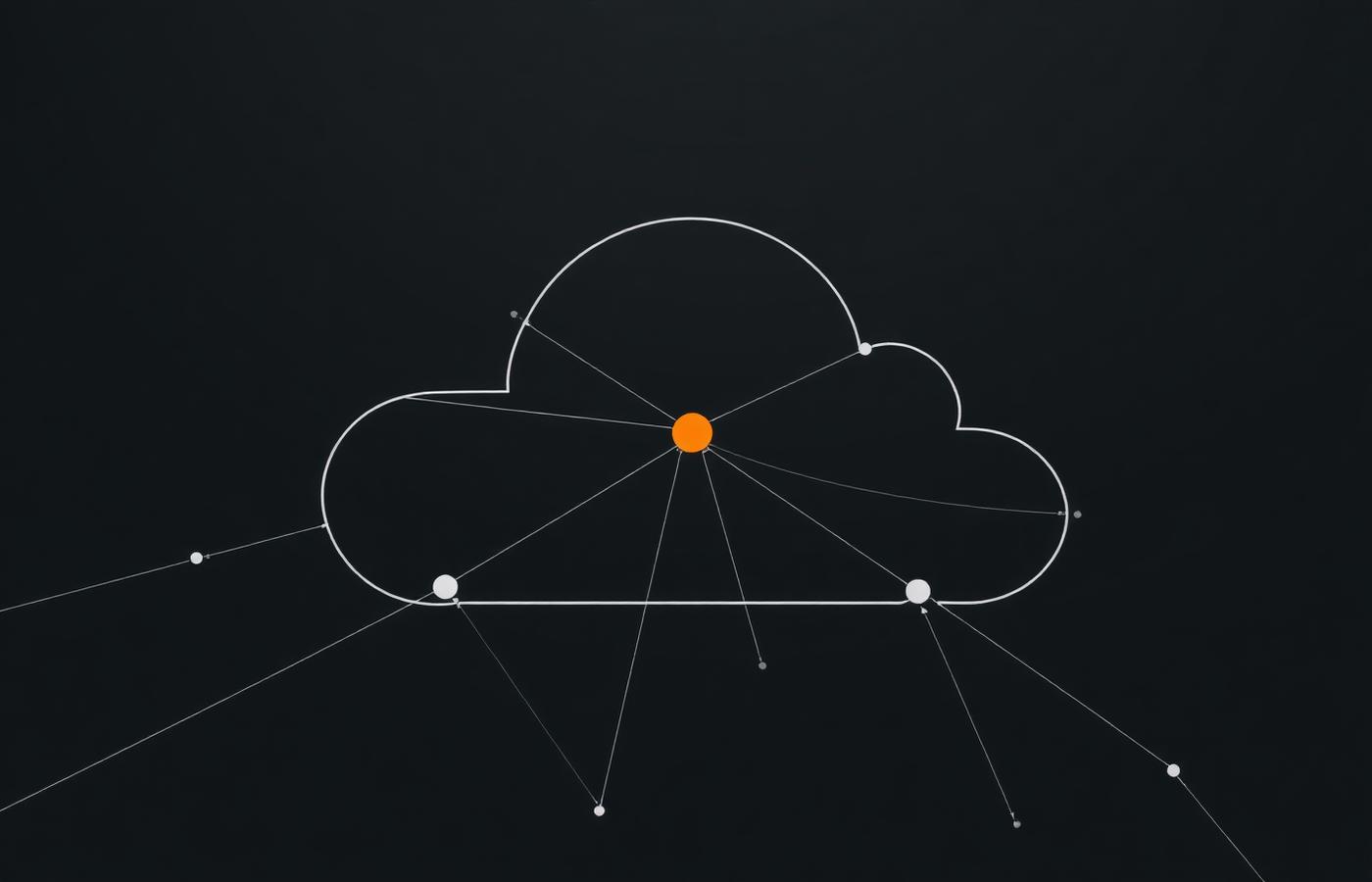 Wireframe cloud diagram with connected nodes, representing distributed cloud architecture